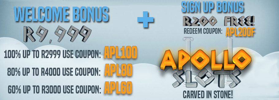 Get a R200 No Deposit AND a R9'999 Welcome Bonus at Apollo Slots